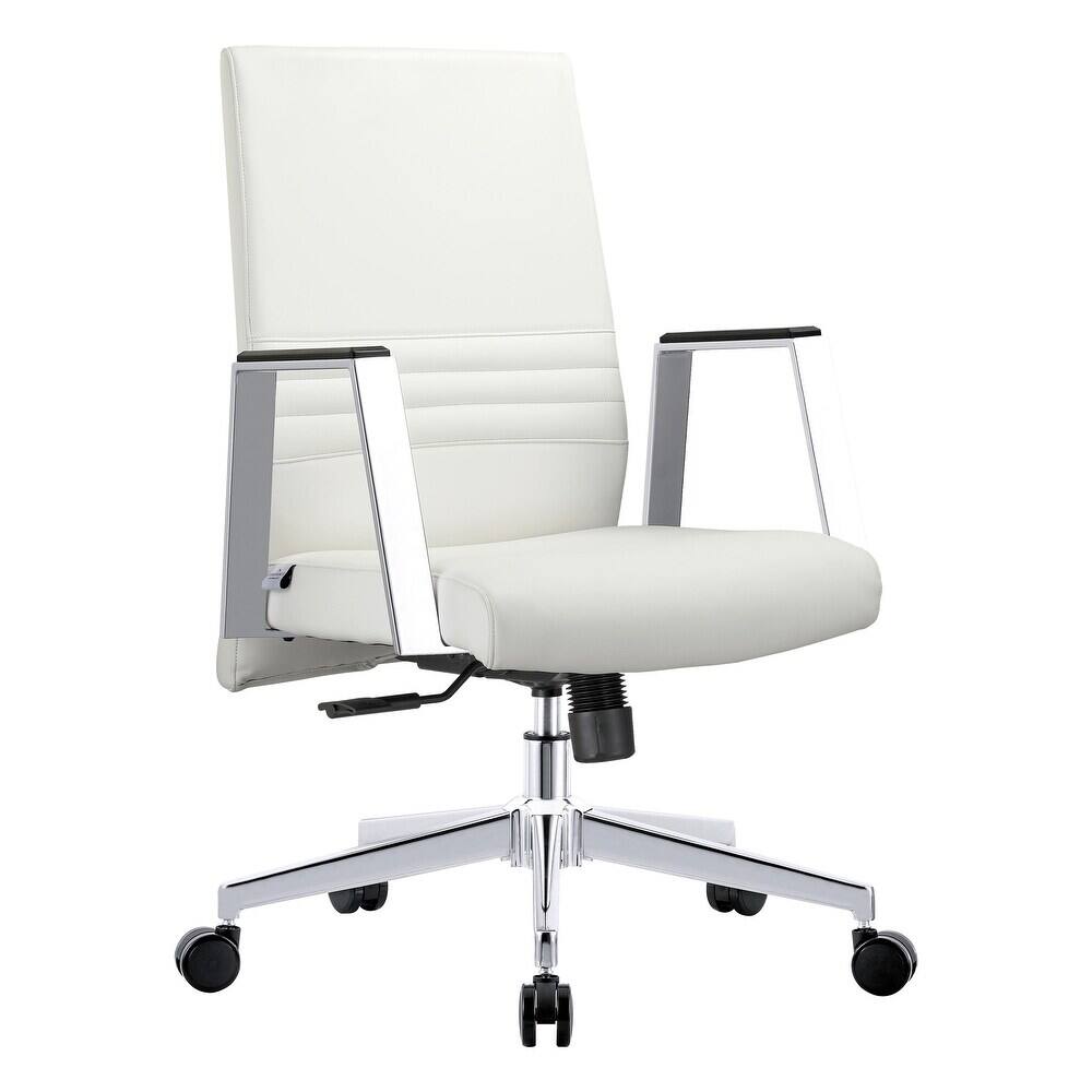 LeisureMod - Aleen Office Chair in Upholstered Leather and Iron Frame with Swivel and Tilt Comfortable Desk Chair for Home Office - White