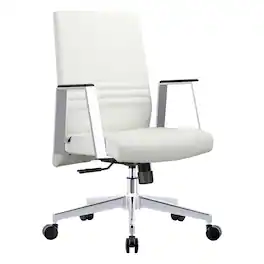 LeisureMod - Aleen Office Chair in Upholstered Leather and Iron Frame with Swivel and Tilt Comfortable Desk Chair for Home Office - White