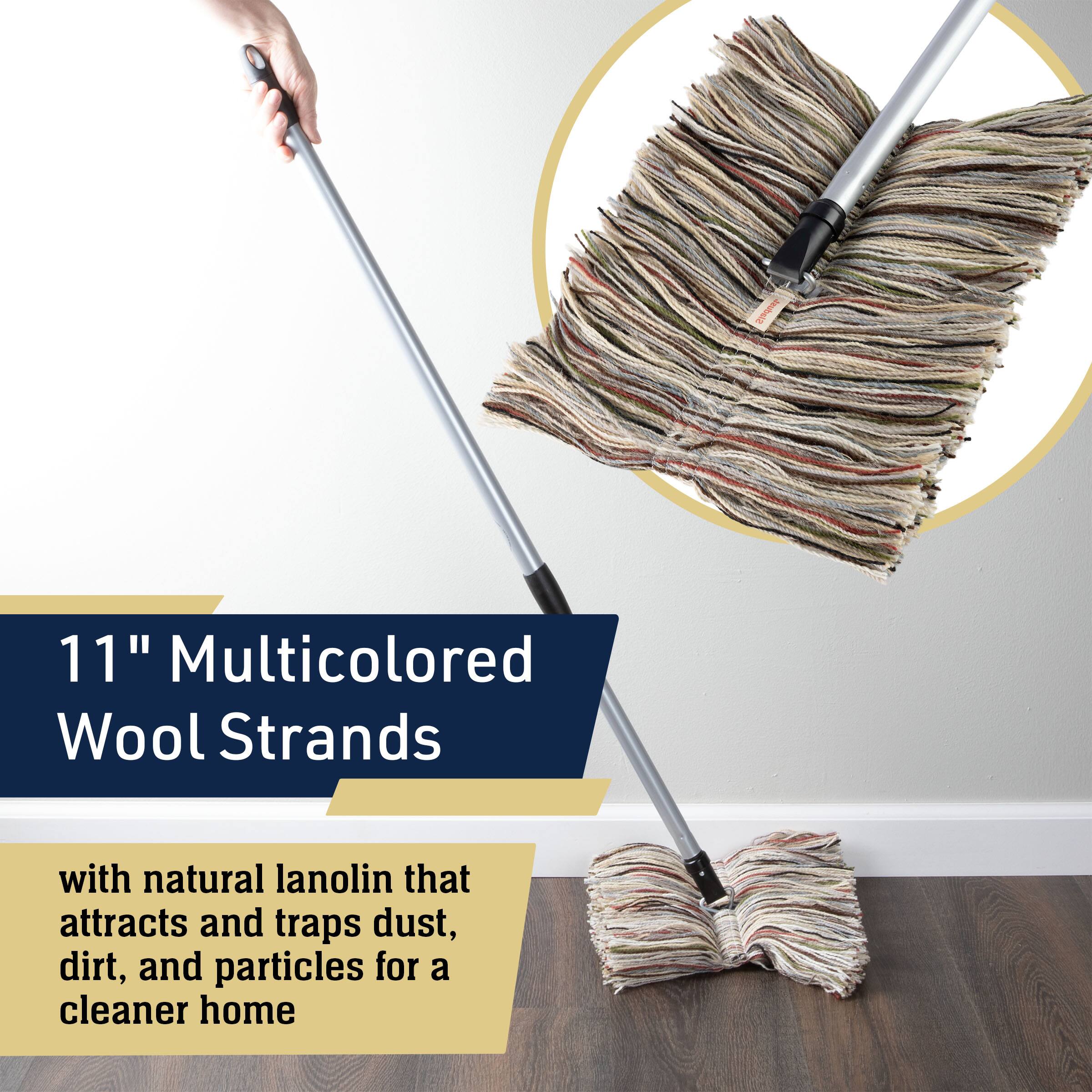 11" Multicolored Wool Strands with natural lanolin that attracts and traps dust, dirt, and particles for a cleaner home
