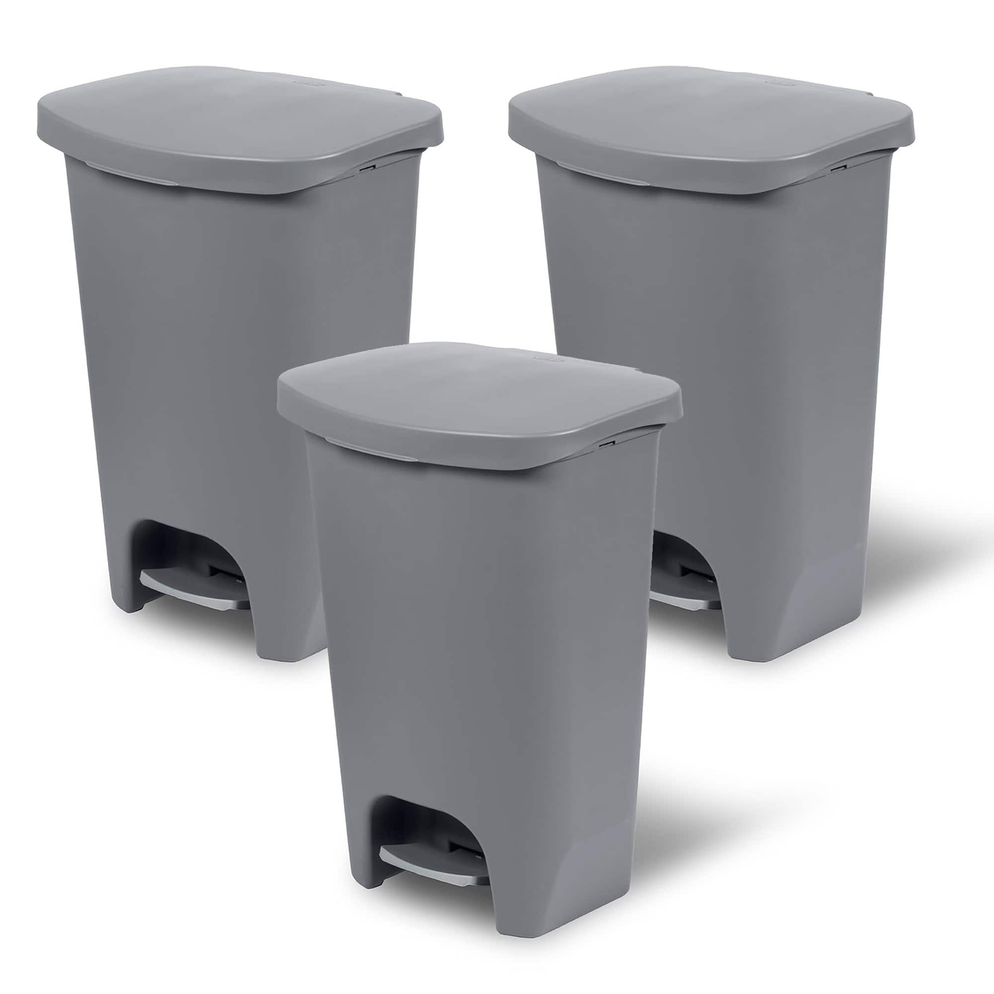 Glad - Kitchen Trash Can with Lid and Garbage Bag Rings, 13 Gal, Grey, 3 Pack - Gray