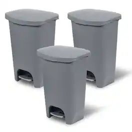Glad - Kitchen Trash Can with Lid and Garbage Bag Rings, 13 Gal, Grey, 3 Pack - Gray
