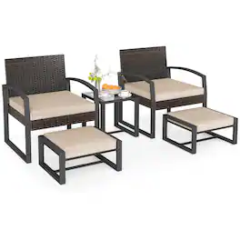 Gymax - Furniture Set Patio Rattan Conversation Set for BalconyPorch Backyard Outdoor Beige - Brown