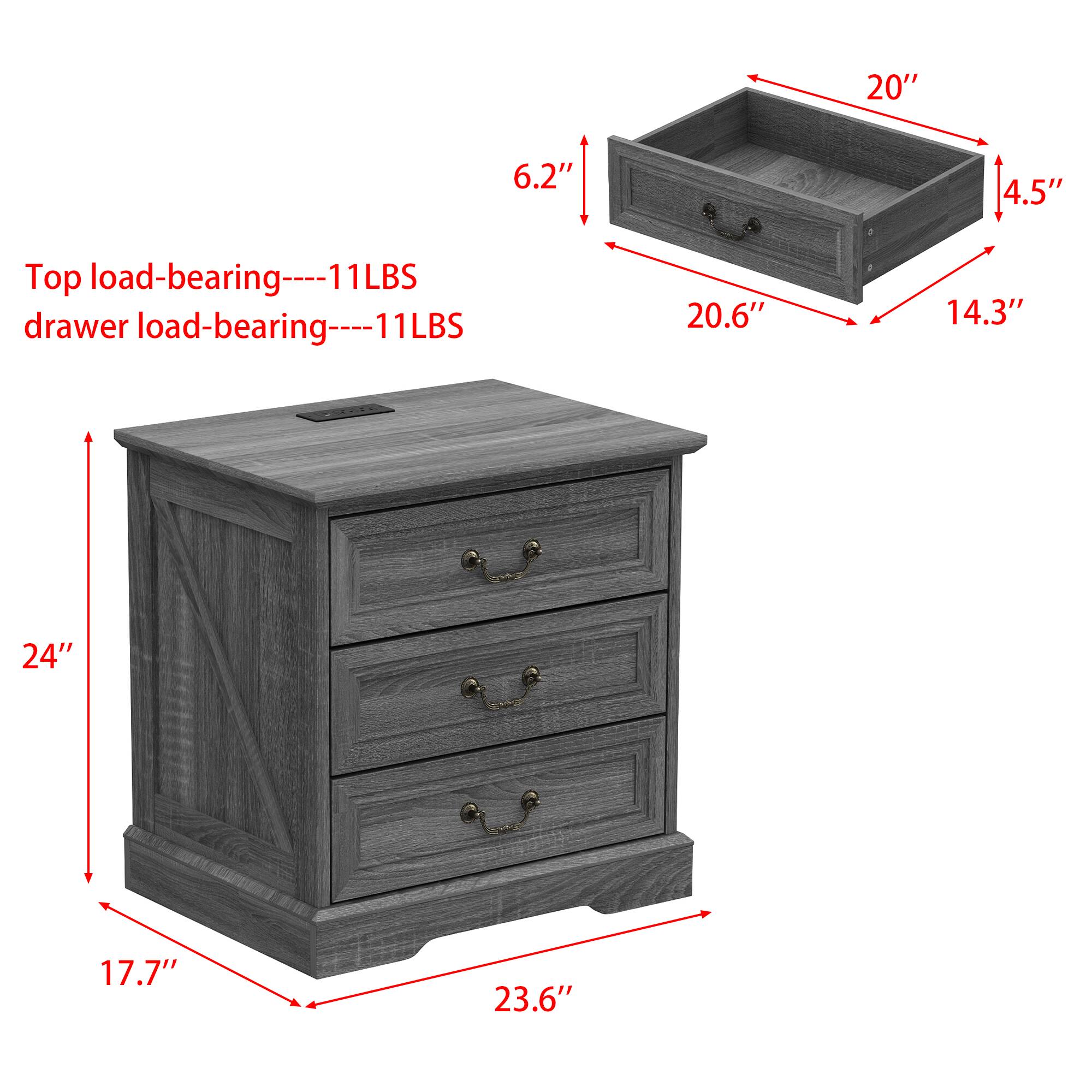 20" 6.2" 4.5" Top load-bearing---11LBS  
drawer load-bearing---11LBS  
20.6" 14.3" 24" 17.7" 23.6"