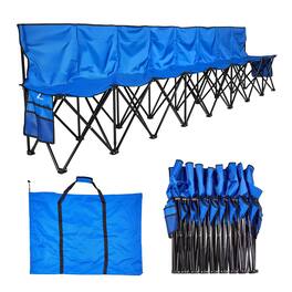 VEVOR - Portable Folding Bench, 8 Seat Foldable Soccer Bench with Side Pockets and Carrying Bag, Lightweight Sideline Seating - Blue