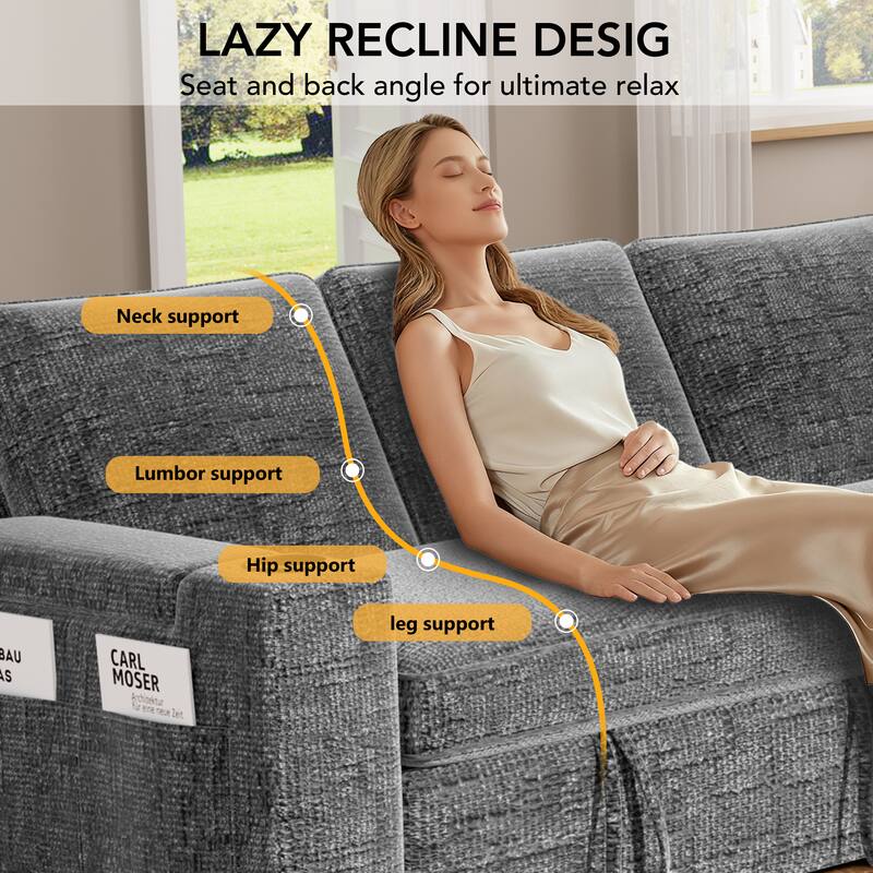 LAZY RECLINE DESIGN  
Seat and back angle for ultimate relax  
Neck support  
Lumbar support  
Hip support  
Leg support  

BAU AS  
CARL MOSER