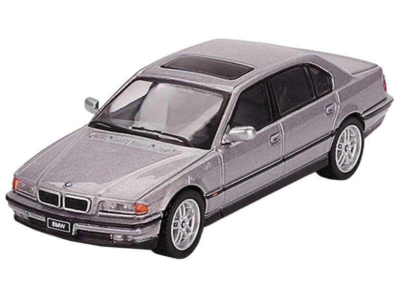 Alt View 1. True Scale Miniatures - BMW 750IL Aspen Silver Metallic with Sun Roof Limited Edition 1/64 Diecast Model Car by Mini GT.