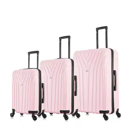 Front. InUSA - Vasty Lightweight Hardside Spinner 3 Piece Luggage Set 20"/24"/28" - PINK.