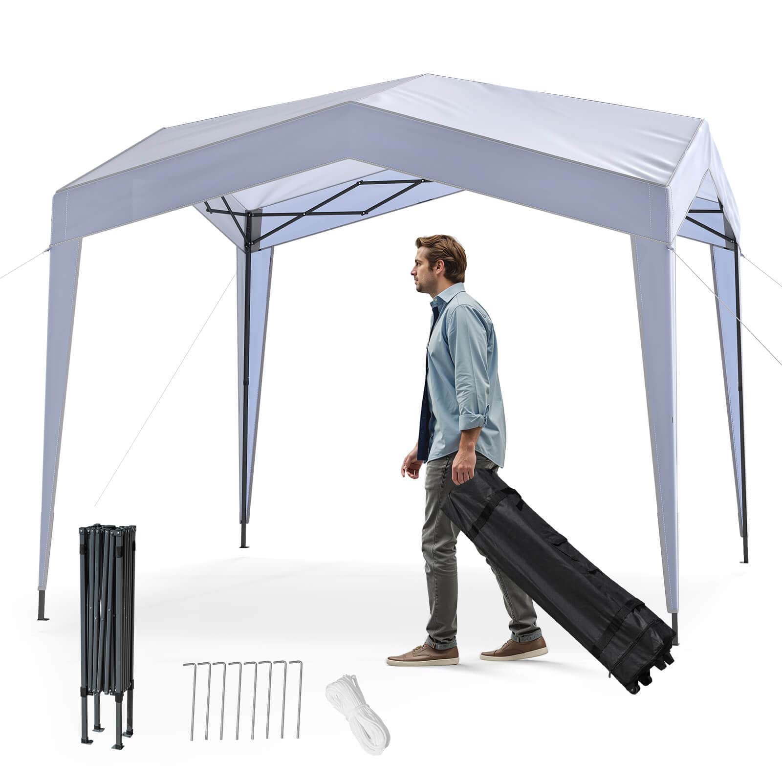Costway - 10 x 10 FT Outdoor Pop up Canopy Tent with Higher Top Roller Bag Adjustable Height - White