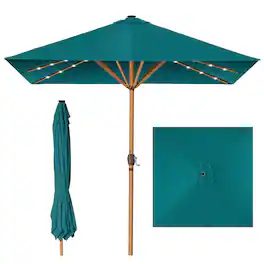 Best Choice Products - 9ft Deep Square Solar LED Lighted Patio Umbrella w/ Woodgrain Pattern, UV-Resistant - Cerulean