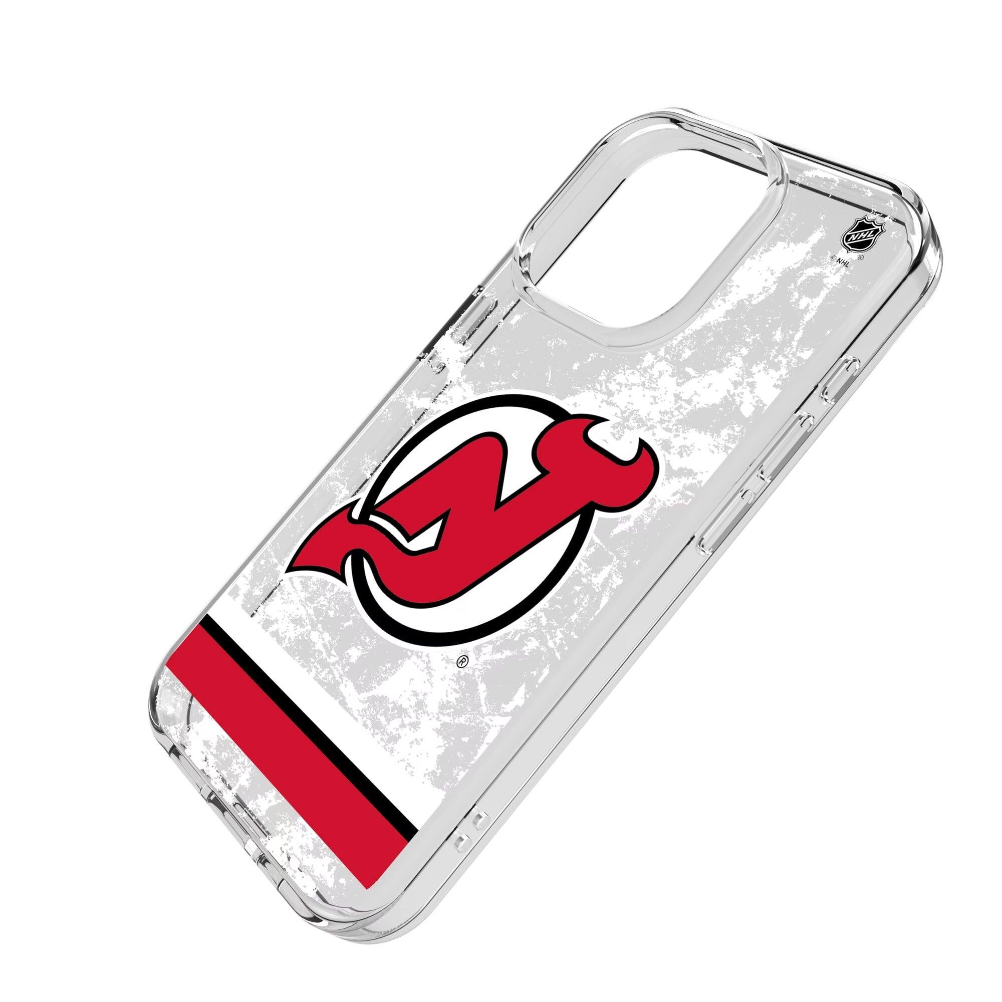 Alt View 1. Keyscaper - New Jersey Devils iPhone Stripe Clear Ice Case - 16 Pro - Multicolor.