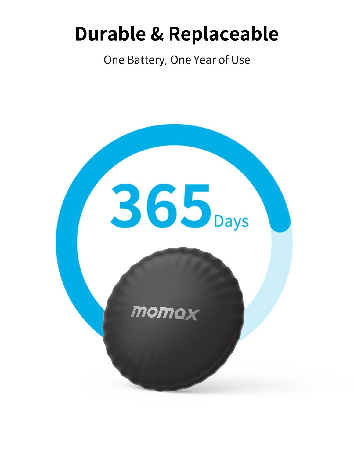 Durable & Replaceable  
One Battery, One Year of Use  
365 Days  
momox