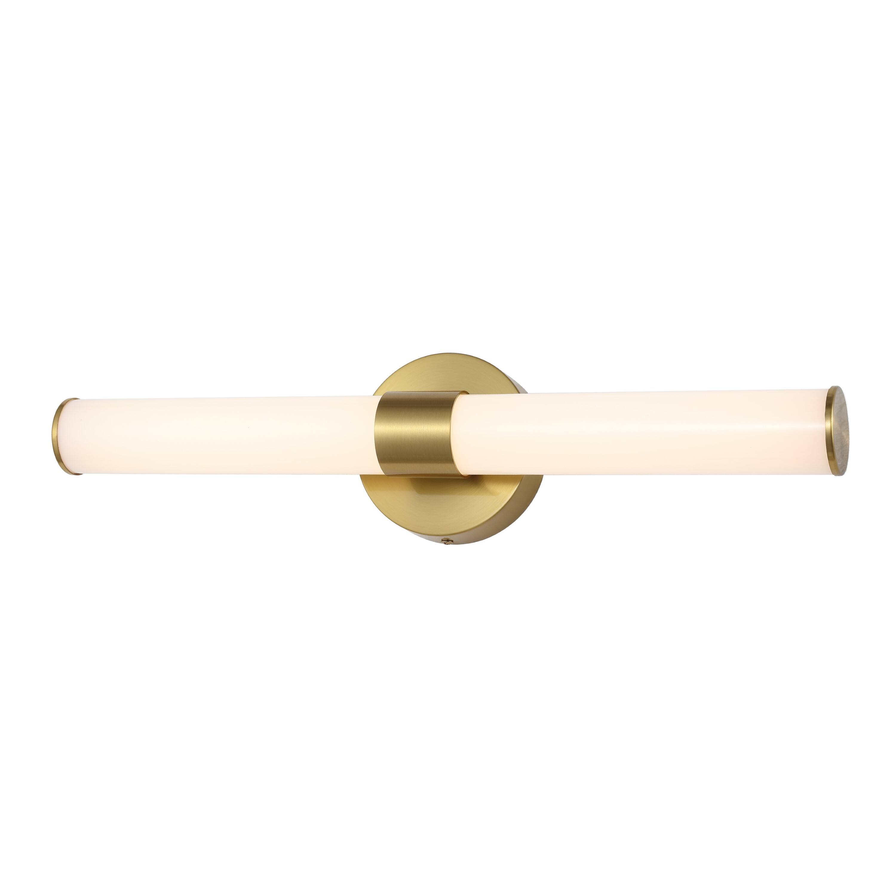 Front. Jonathan Y - Brooks 20.13" 1-Light Industrial Mid-Century Iron Integrated LED Vanity Light, Brass Gold - Brass Gold/White.