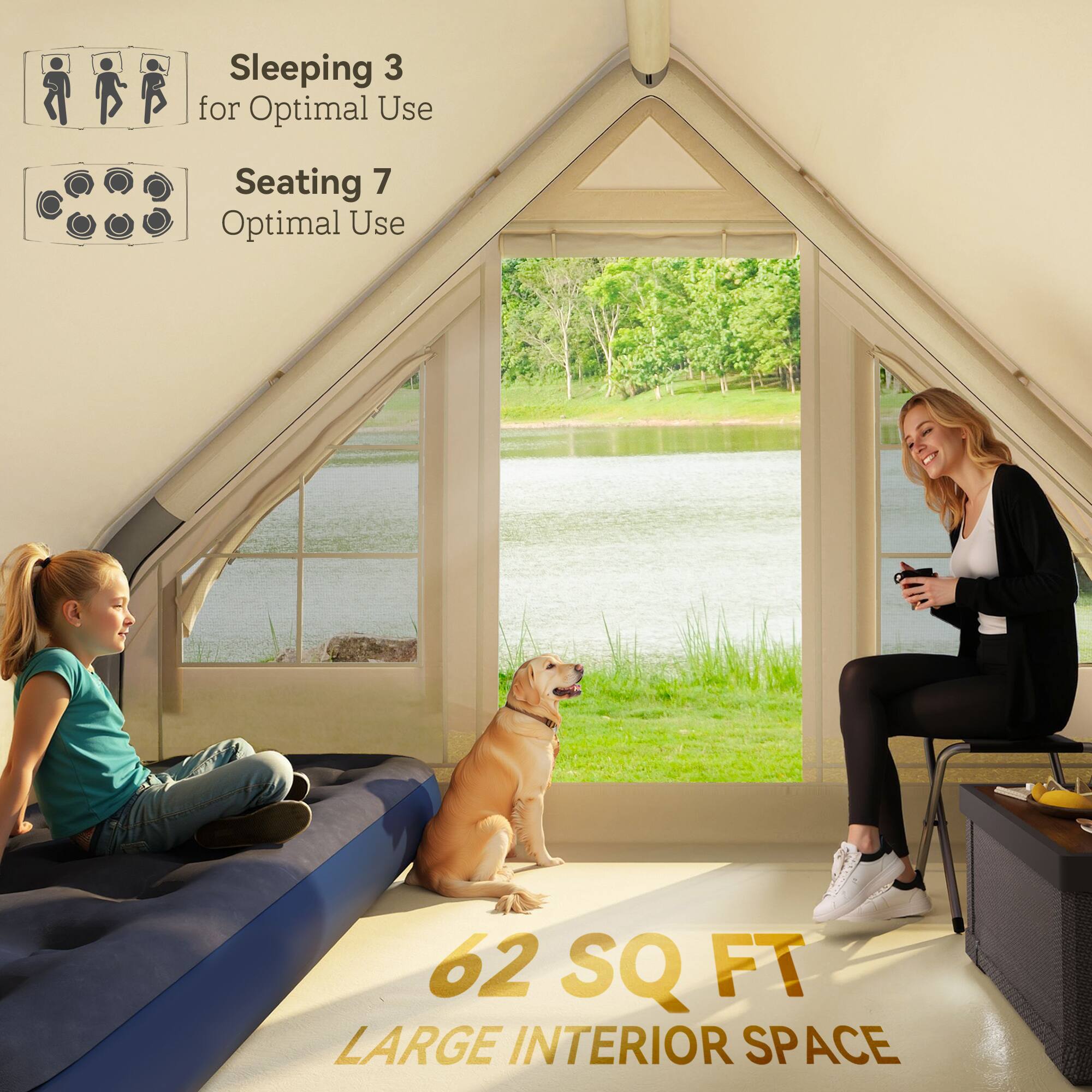 Sleeping 3 for Optimal Use, Seating 7 Optimal Use, 62 SQ FT LARGE INTERIOR SPACE