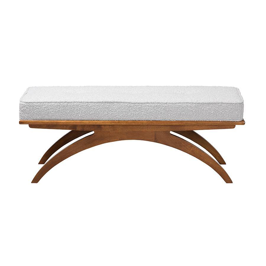 Alt View 2. Baxton Studio - Orella Japandi Light Grey Boucle Fabric and Walnut Brown Finished Wood Bench - Gray.