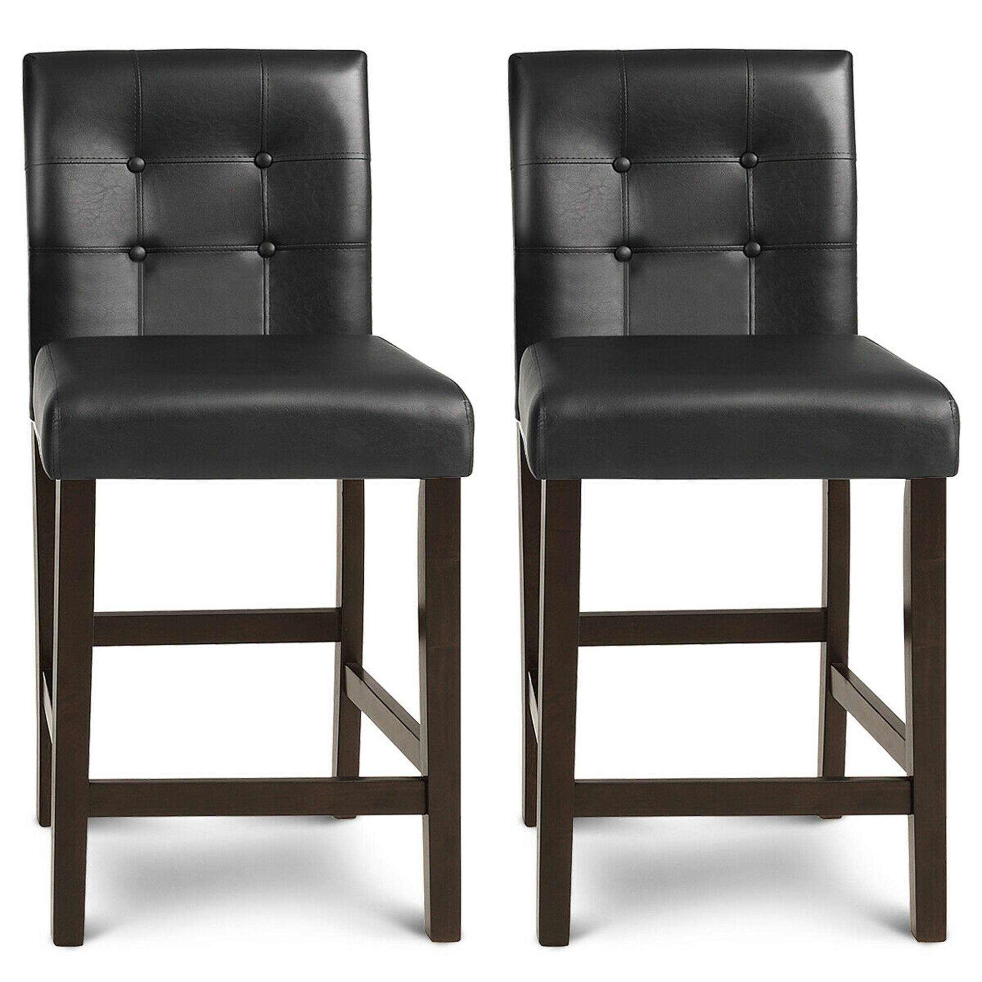 Alt View 4. Gymax - Gymax Set of 2 Bar Stools 25inch Counter Height Barstool Pub Chair Rubber Wood Black - Black.
