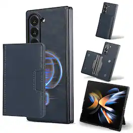 Dteck - 2-in-1 Magnetic Wallet Case for Samsung Galaxy Z Fold8 Ultra Shockproof Detachable Leather Cover - Blue