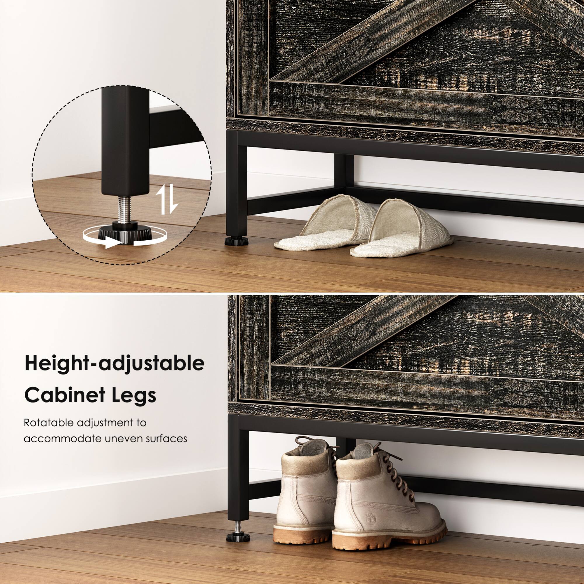 Height-adjustable Cabinet Legs

Rotatable adjustment to accommodate uneven surfaces