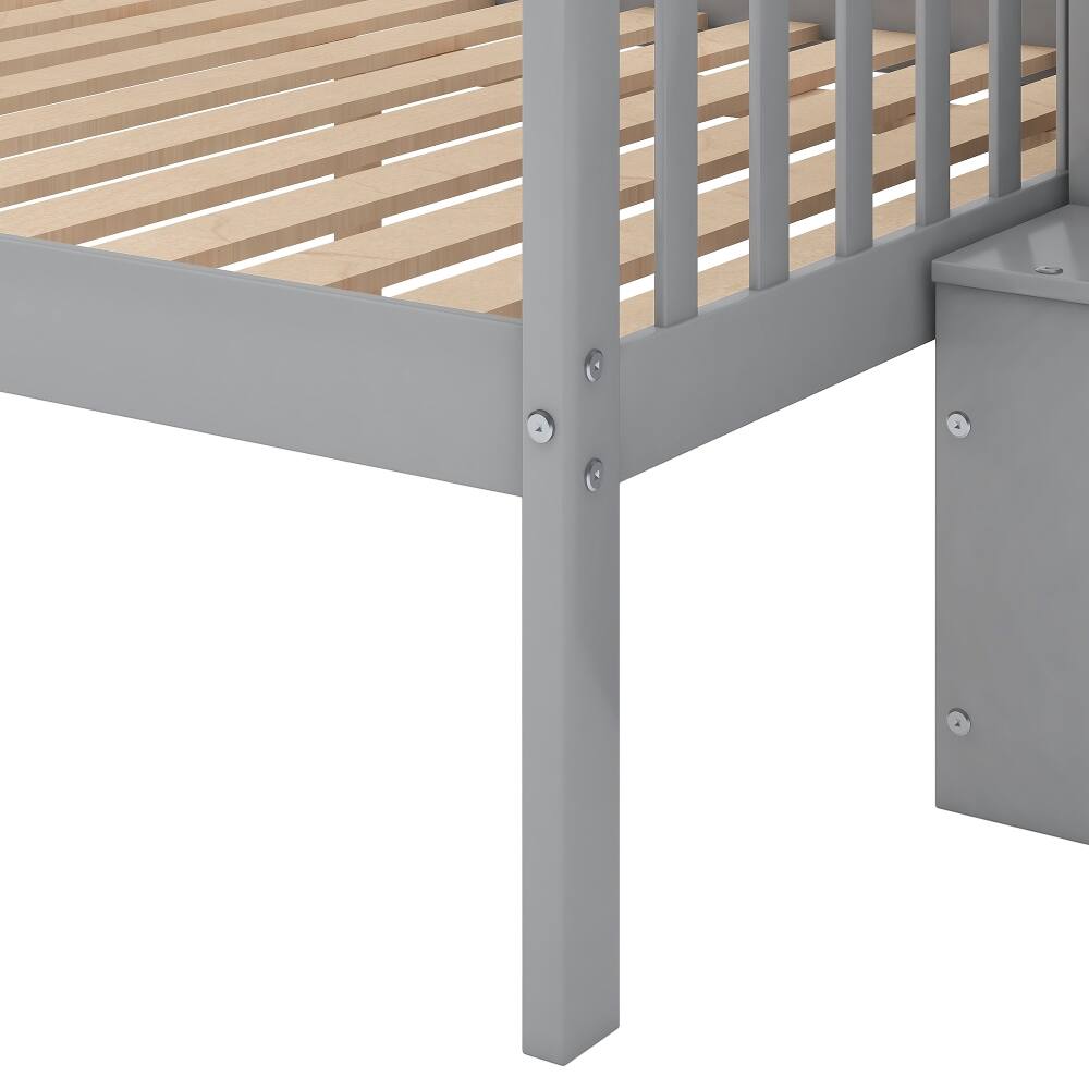 Alt View 6. Loheer - Loheer Twin Over Full Stairway Bunk Bed with Storage Gray Solid Wood - Gray.