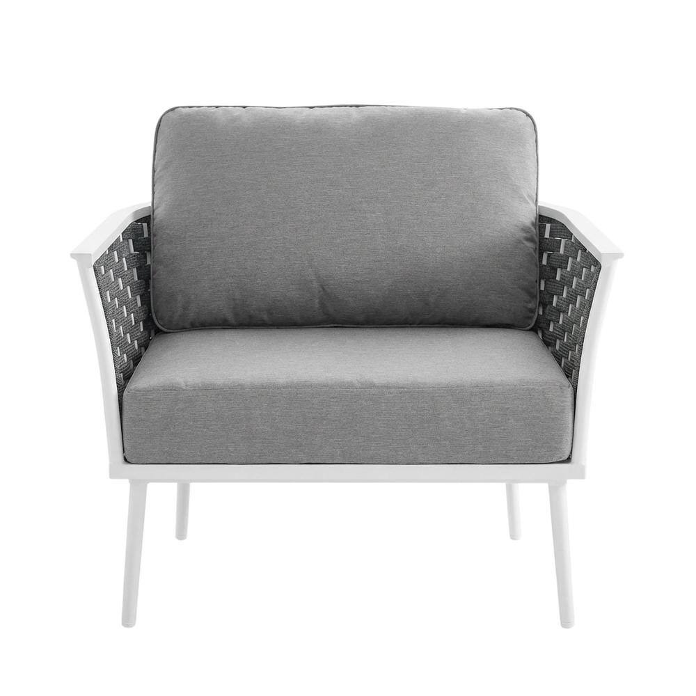 Back. Outdoor Escape - Outdoor Aluminum Lounge Chair With Right-Facing Armrest For Patio Relaxation - White.
