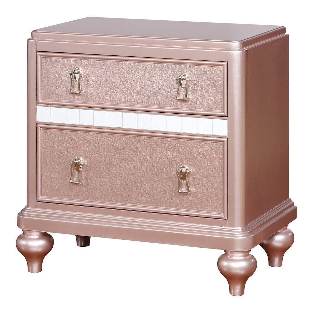 Front. Furniture of America - Appell Solid Wood 2-Drawer Nightstand in Rose Gold - Pink.