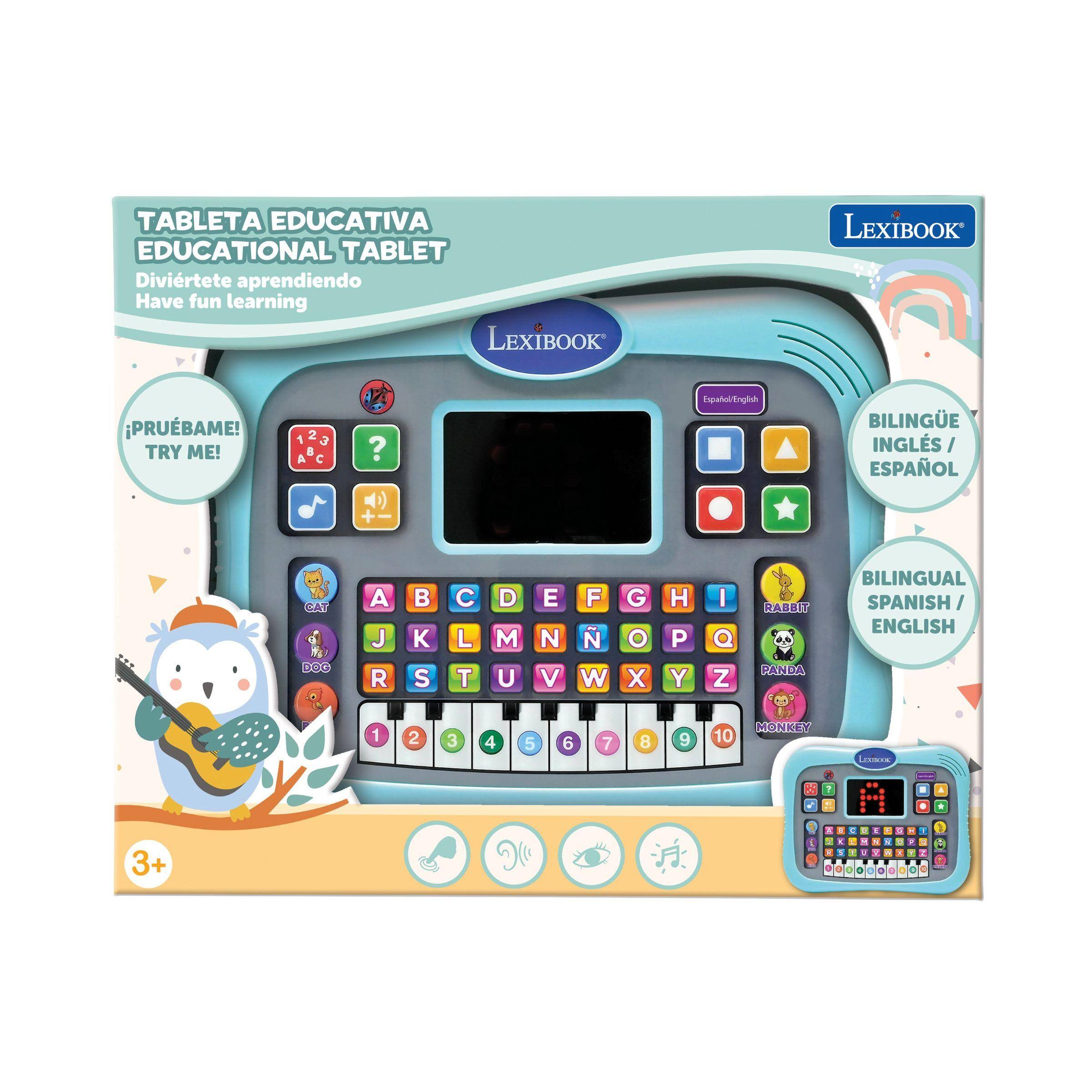 TABLETA EDUCATIVA EDUCATIONAL TABLET  
Diviértete aprendiendo  
Have fun learning  

LEXIBOOK  
¡PRÚEBAME!  
TRY ME!  

Español/English  
BILINGÜE INGLÉS / ESPAÑOL  
BILINGUAL SPANISH / ENGLISH  

1 2 3 A  
B C D E F G H I  
J K L M N O P Q  
R S T U V W X Y Z  

CAT DOG  
RABBIT PANDA  
MONKEY  

3+