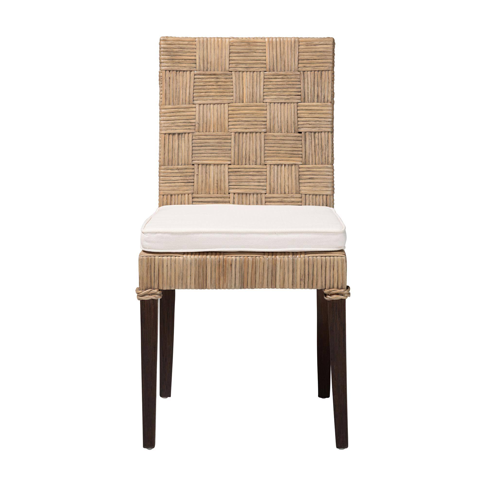 Angle. bali & pari - Fatima Natural Rattan Dining Chair with Cushion – Handwoven Wicker Side Chair with Basketweave Back and Seat - Grey Taupe/Black.