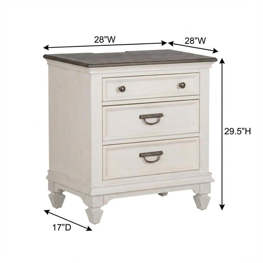 Starlight Canyon Home - Nightstand with Charging Station and Wirebrushed Finish - White