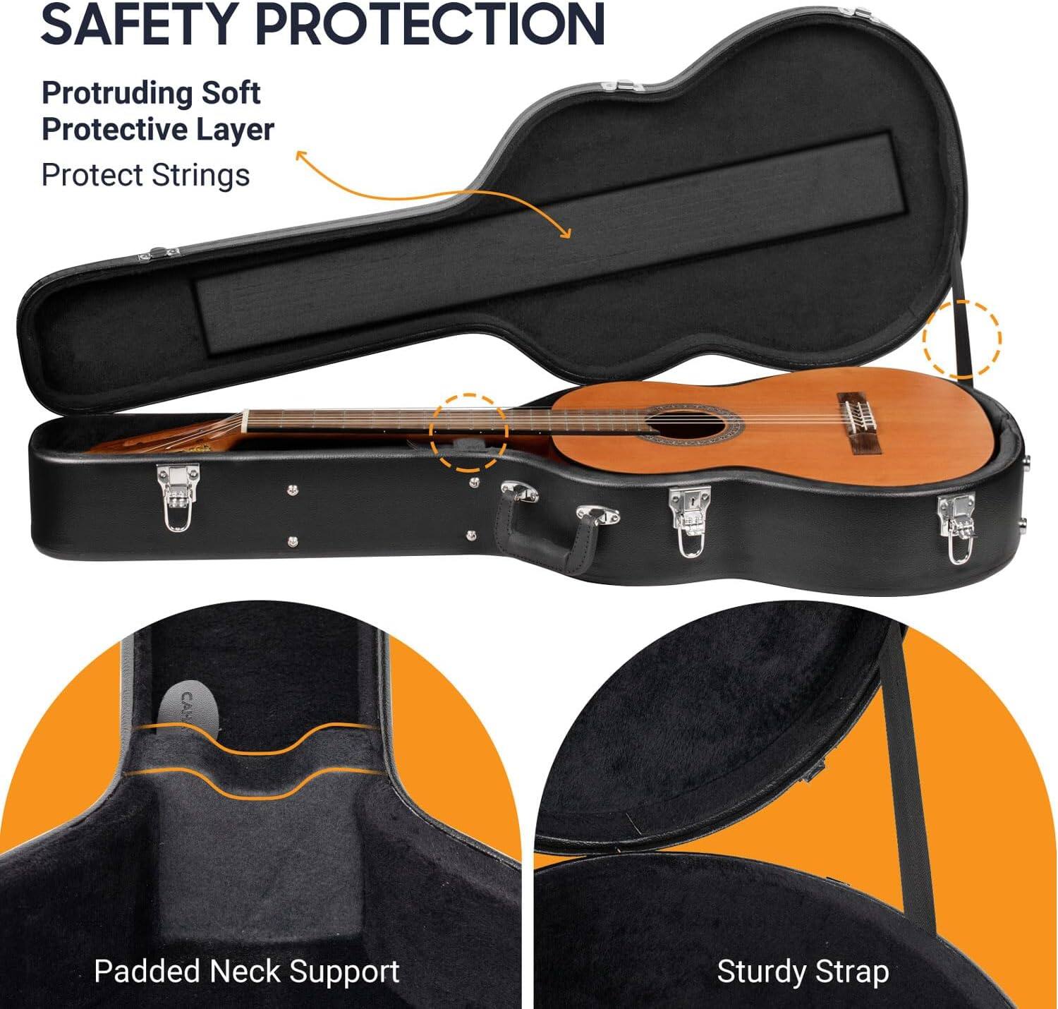SAFETY PROTECTION

- Protruding Soft Protective Layer
- Protect Strings

- Padded Neck Support

- Sturdy Strap