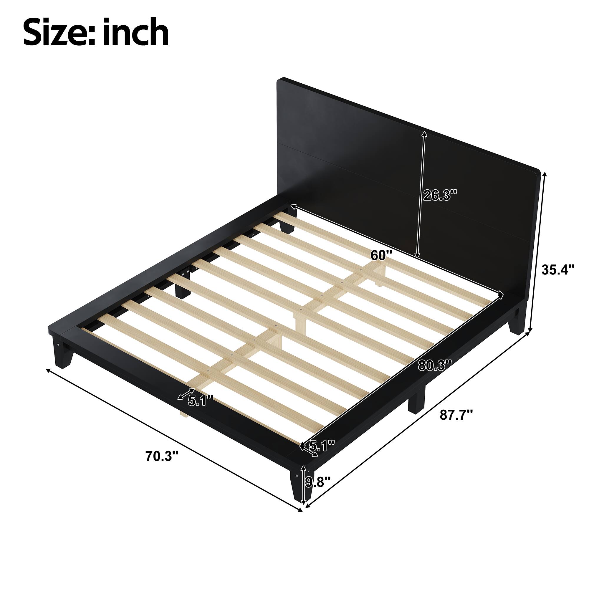 Size: inch  
26.3" 60" 35.4" 80.3" 5.1" 87.7" 70.3" 5.10 9.8"