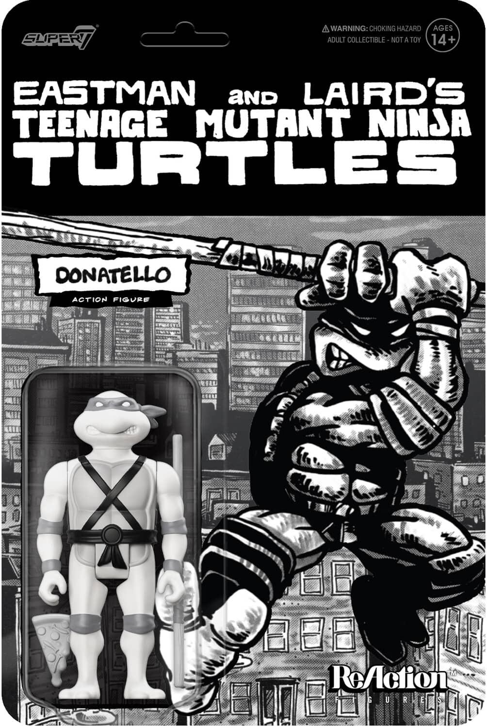 Super7 - Teenage Mutant Ninja Turtles - Reaction Wv9 - Donatello (Comic Greyscale) - COLLECTABLES - Multicolor