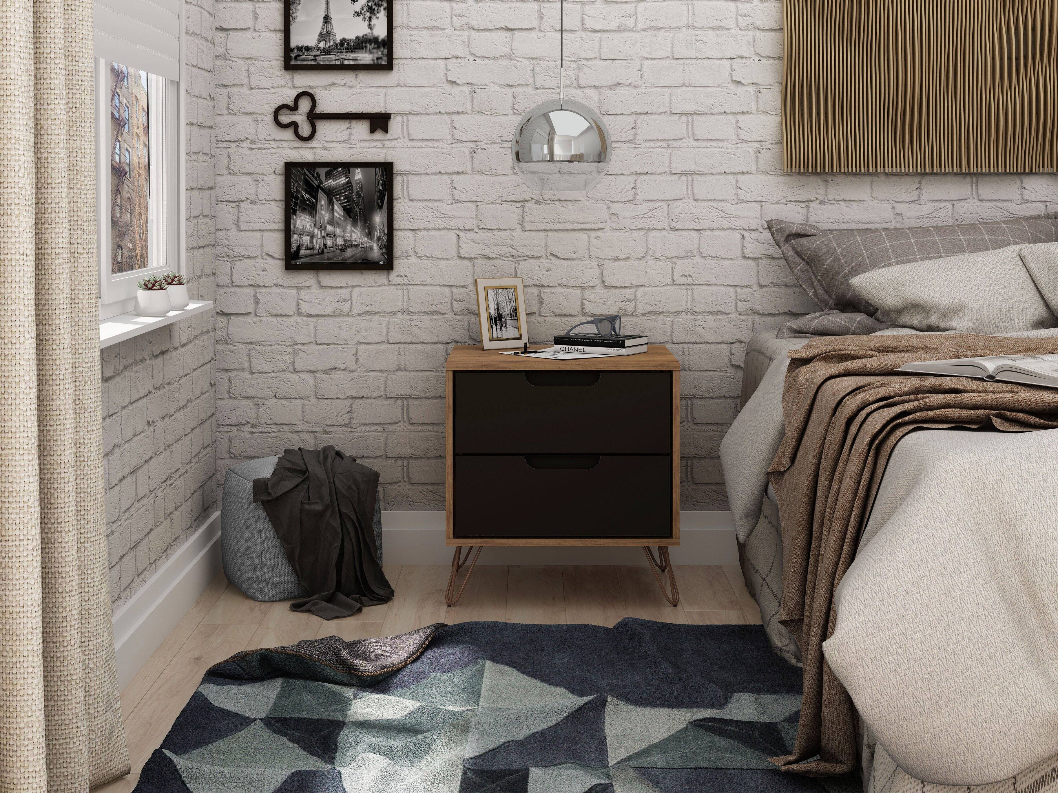 Angle. Manhattan Comfort - Rockefeller Mid-Century Modern 20" Nightstand - Gray.