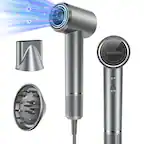 Front. Teendow - 150,000 RPM High-Speed Ionic Hair Dryer with 1500W Brushless Motor, 500M Negative Ions, Quiet & Lightweight - Silver.