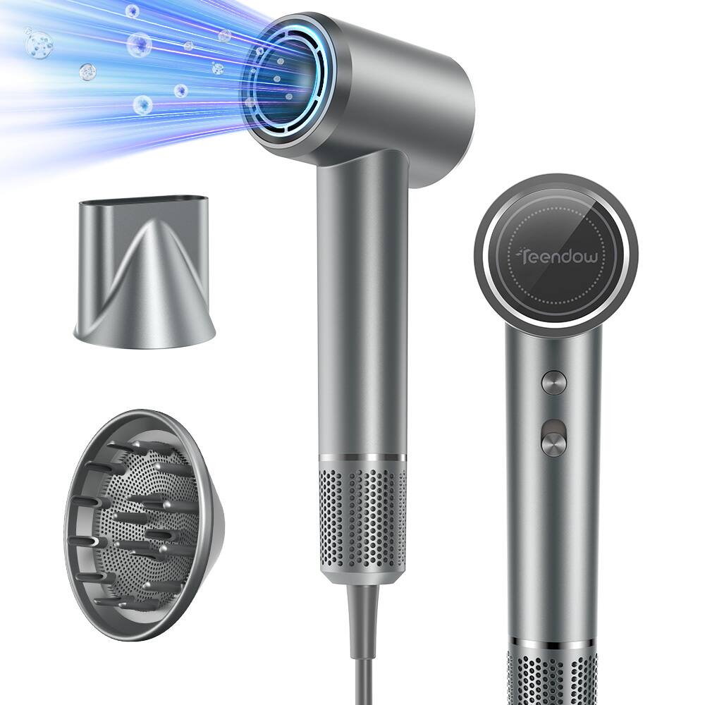Teendow - 150,000 RPM High-Speed Ionic Hair Dryer with 1500W Brushless Motor, Adjustable Heat Settings, Quiet & Lightweight Design - Gunmetal