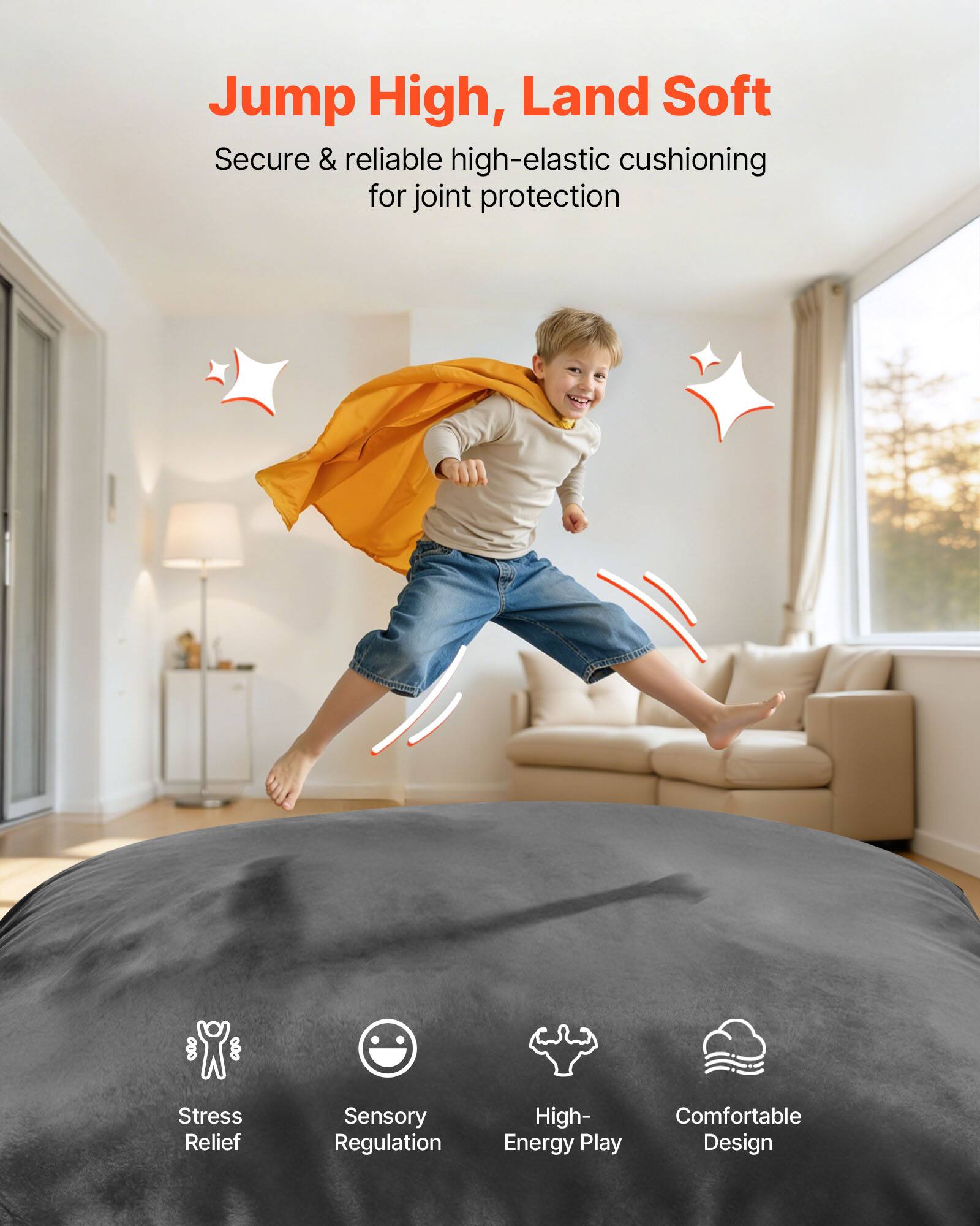 Jump High, Land Soft  
Secure & reliable high-elastic cushioning for joint protection  

- Stress Relief  
- Sensory Regulation  
- High-Energy Play  
- Comfortable Design