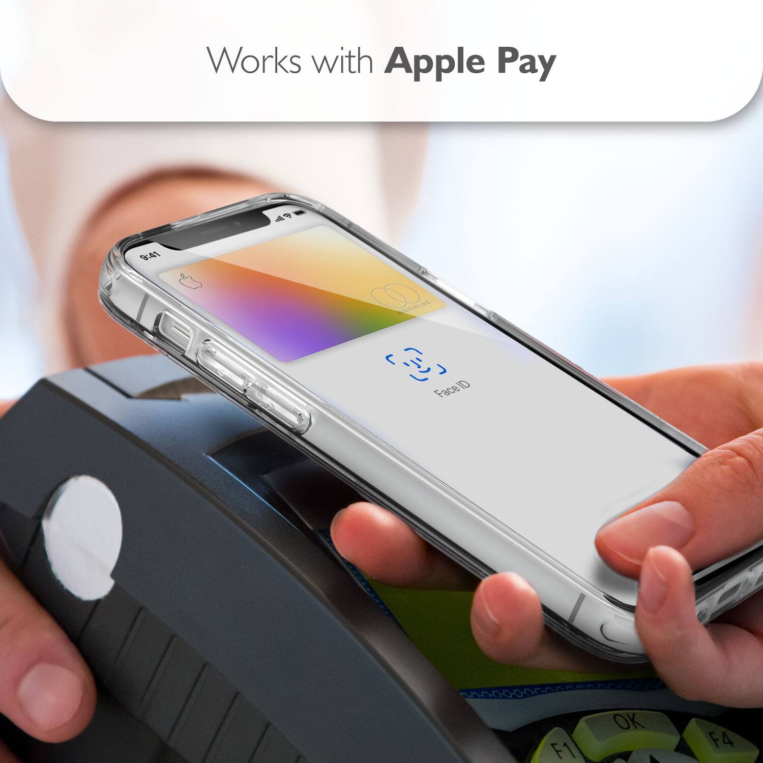 Works with Apple Pay FA 9:41 O  7  FaceID F1 OK F4