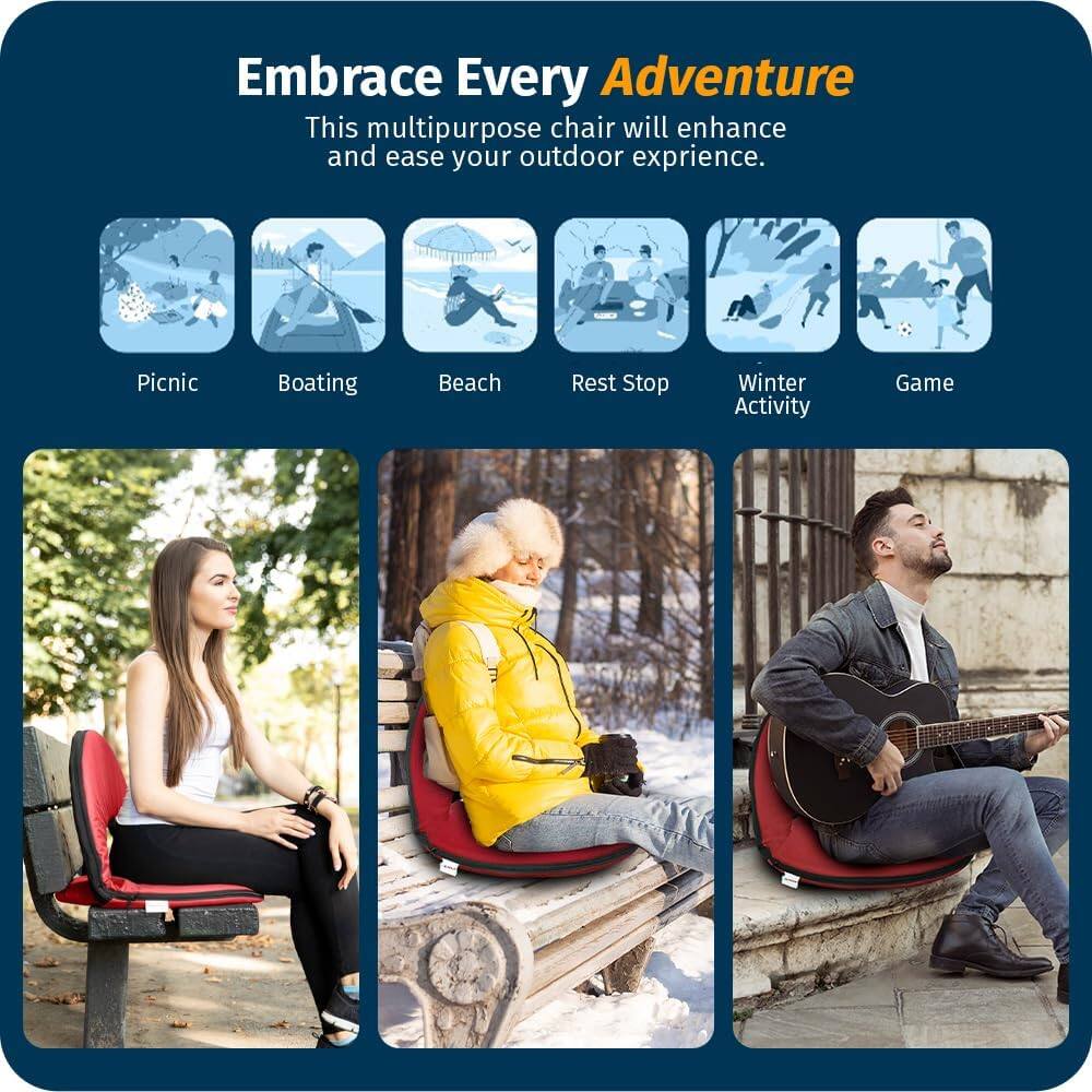 Embrace Every Adventure

This multipurpose chair will enhance and ease your outdoor experience.

- Picnic
- Boating
- Beach
- Rest Stop
- Winter Activity
- Game