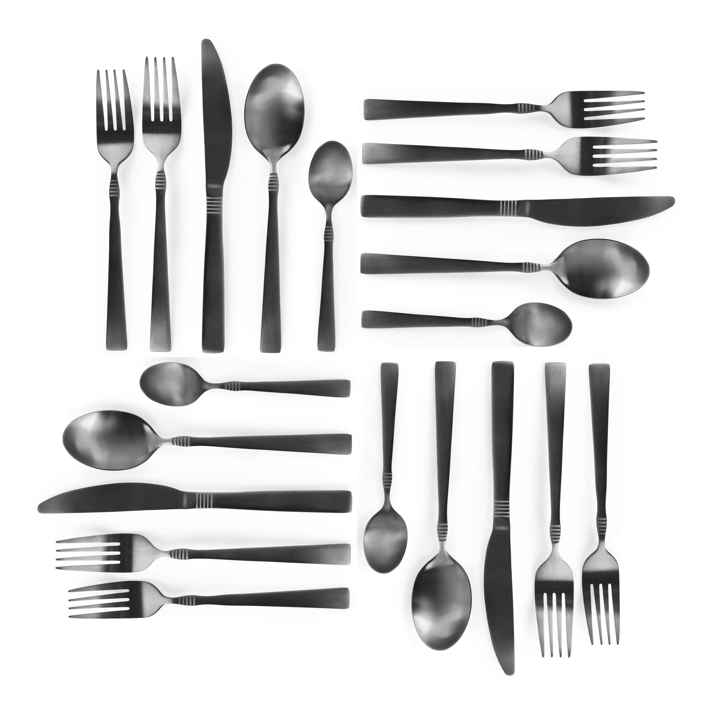 Alt View 2. MegaChef - MegaChef Cravat 20 Piece Flatware Utensil Set, Stainless Steel Silverware Metal Service for 4 in Matte Black - Black.