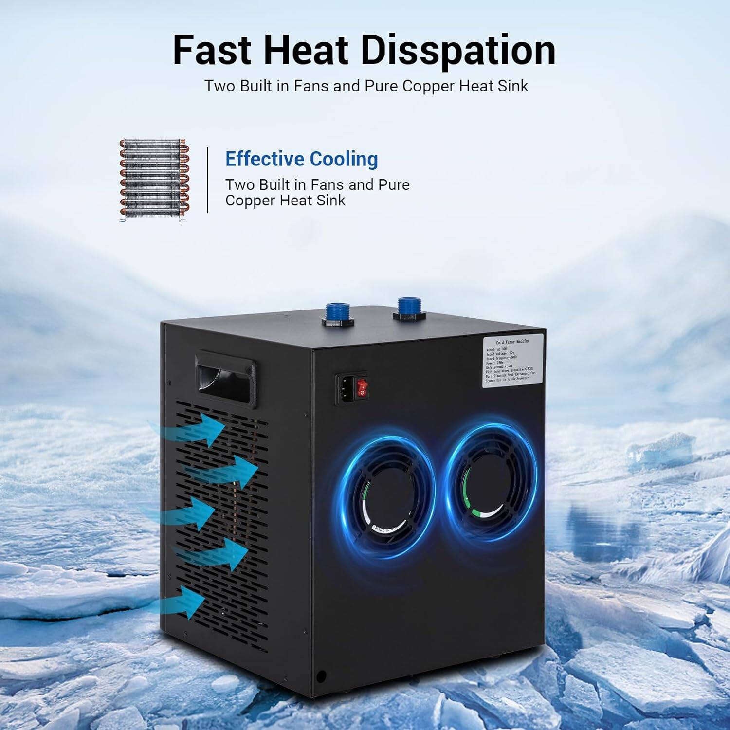 Fast Heat Dissipation  
Two Built in Fans and Pure Copper Heat Sink  

Effective Cooling  
Two Built in Fans and Pure Copper Heat Sink