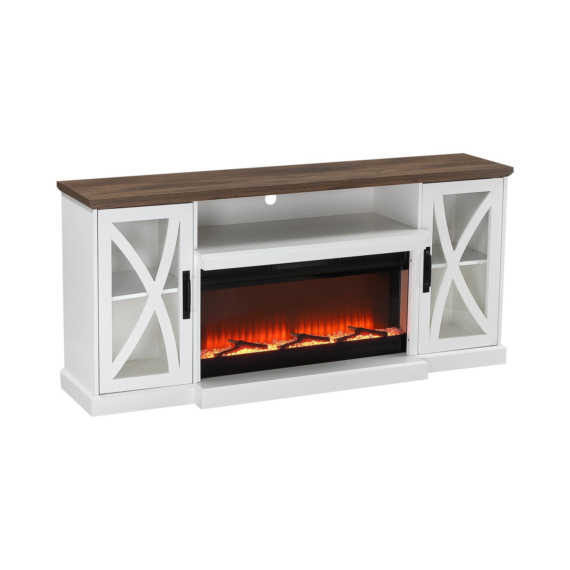 Alt View 2. Ihomeadore - 70" Modern Electric Fireplace TV Stand Entertainment Center with 36" Electric Fireplace and Cabinets for TV up to 80" - White.