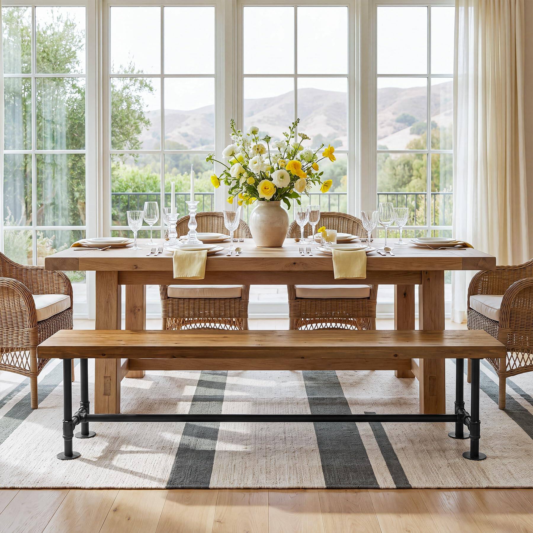 Alt View 5. Tribesigns - 71-Inch Extra Long Solid Wood Dining Bench, Industrial Wood Bench - Brown and Black.