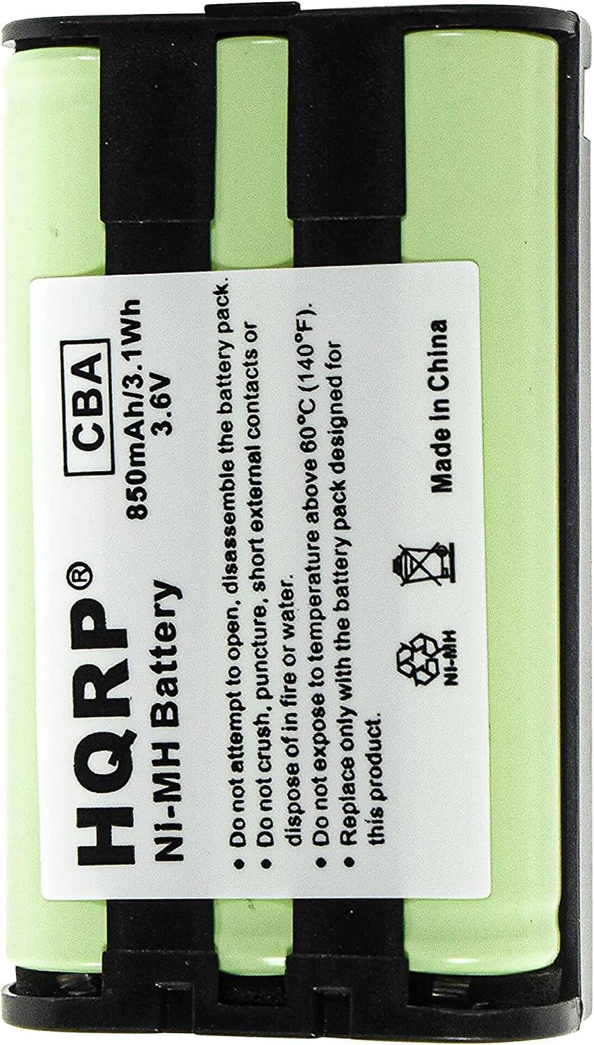 1Wh CBA 850mAh/3.6V Battery HQRP Ni-MH pack. OL battery (140F). for the contacts 60C designed disassemble external above pack short battery open, puncture, water. or temperature the to to with fire in only attempt crush, of expose product. not not dispose not Replace Do Do Do this
China in Made NI-MH