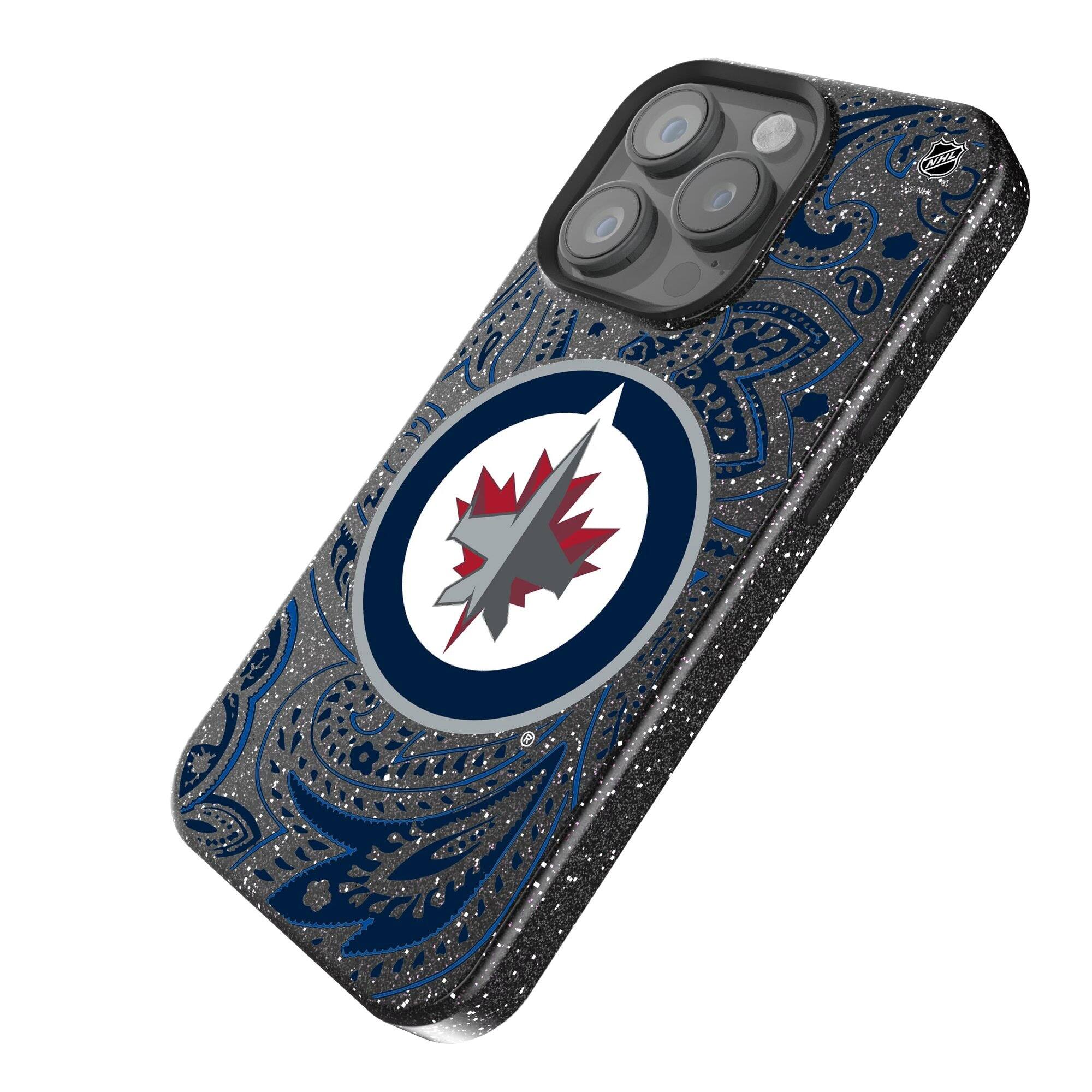 Alt View 1. Keyscaper - Black Winnipeg Jets Paisley Bling iPhone Case - 15 - Black.