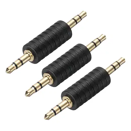 Front. Unique Bargains - 3pcs 3.5mm M to 3.5mm M Connector Zn Alloy Ni Plated Stereo TRS for Audio/HP/Spkr/Player/Video Rcvr, Black/Gold - Black Gold.