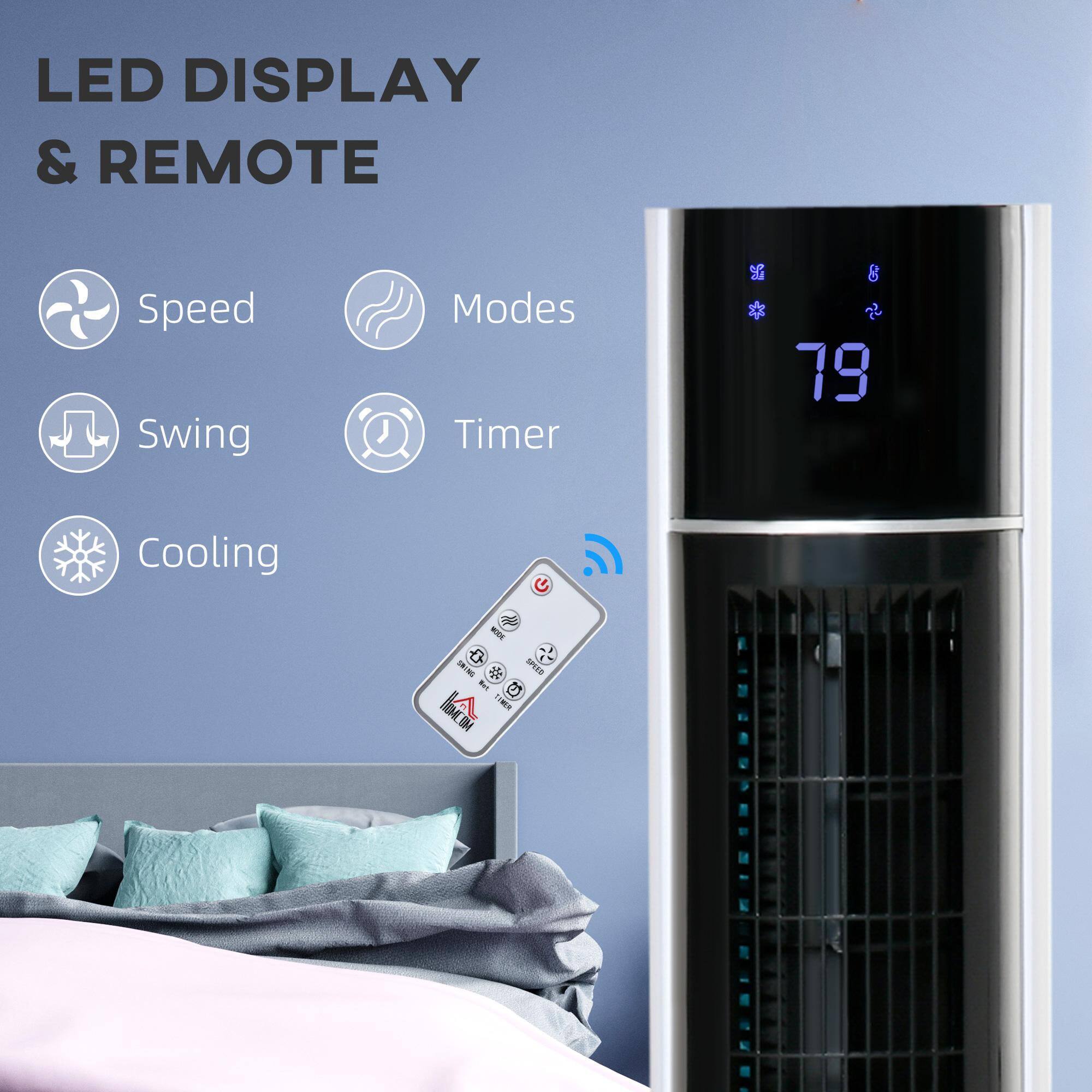 LED DISPLAY & REMOTE

- Speed
- Modes
- Swing
- Timer
- Cooling

79