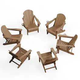 SERWALL - Folding Adirondack Chair Set of 6, Weather Resistant Lawn Chair with Cup Holder Outdoors Fire Pit Chairs - Brown