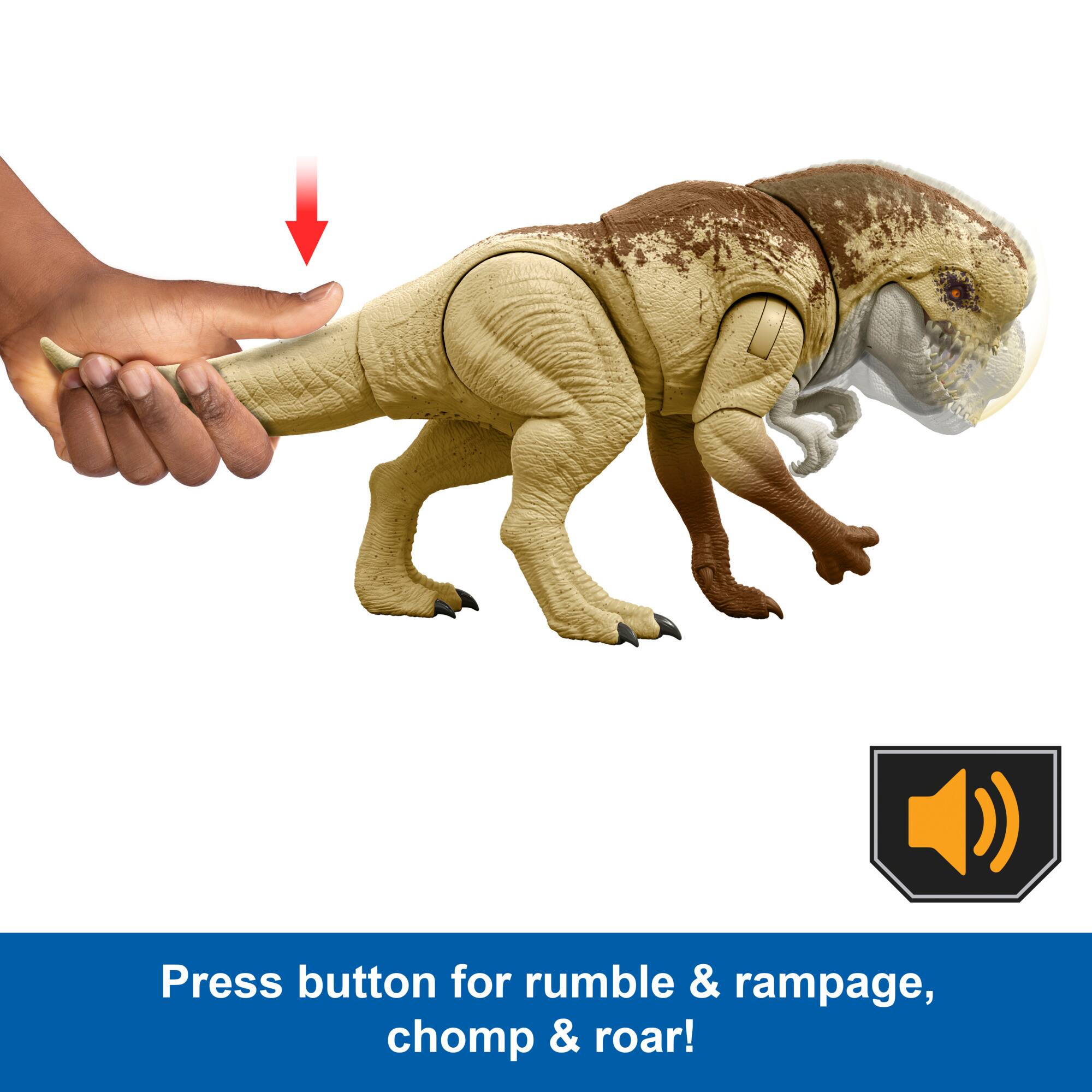 Press button for rumble & rampage, chomp & roar!