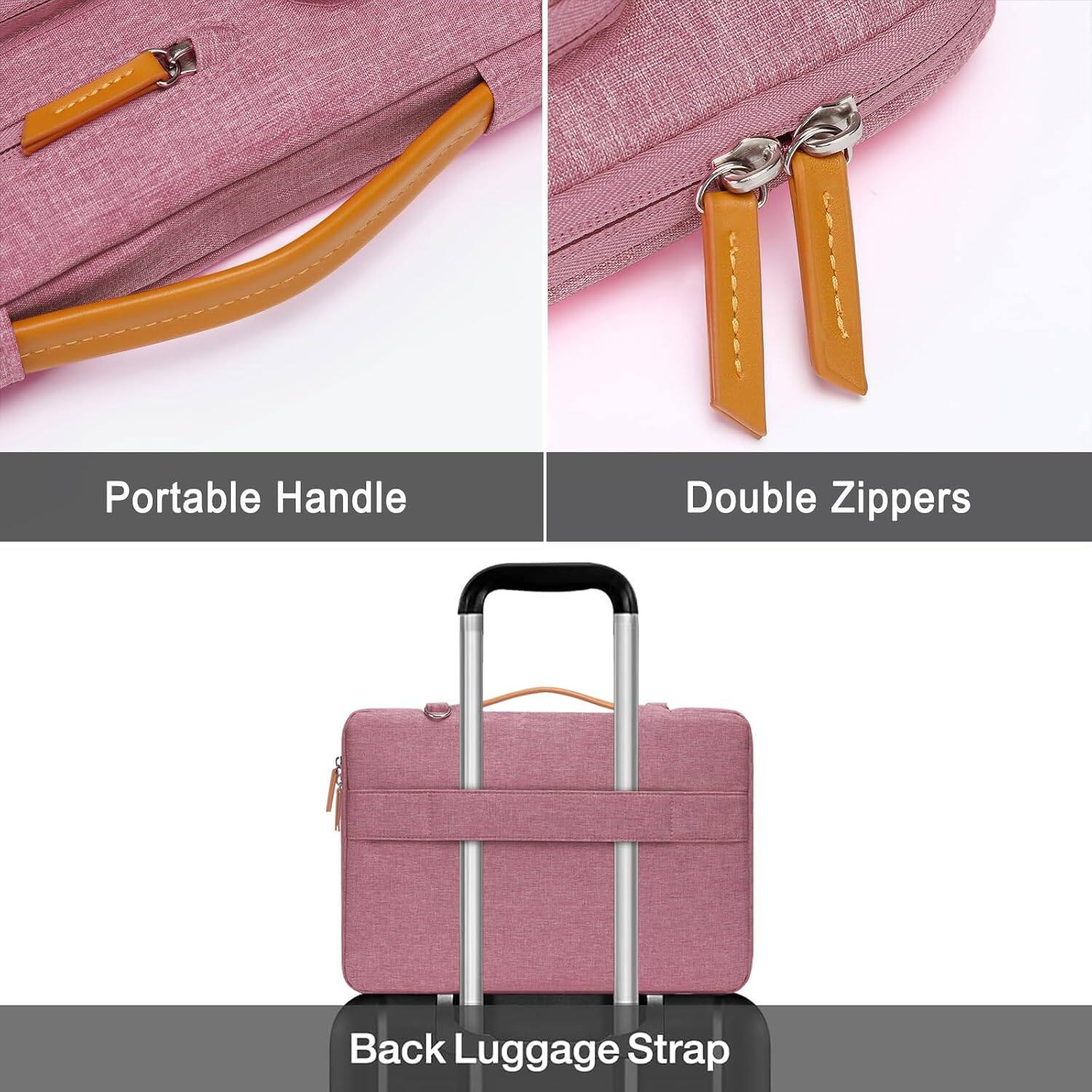 Portable Handle  
Double Zippers  
Back Luggage Strap