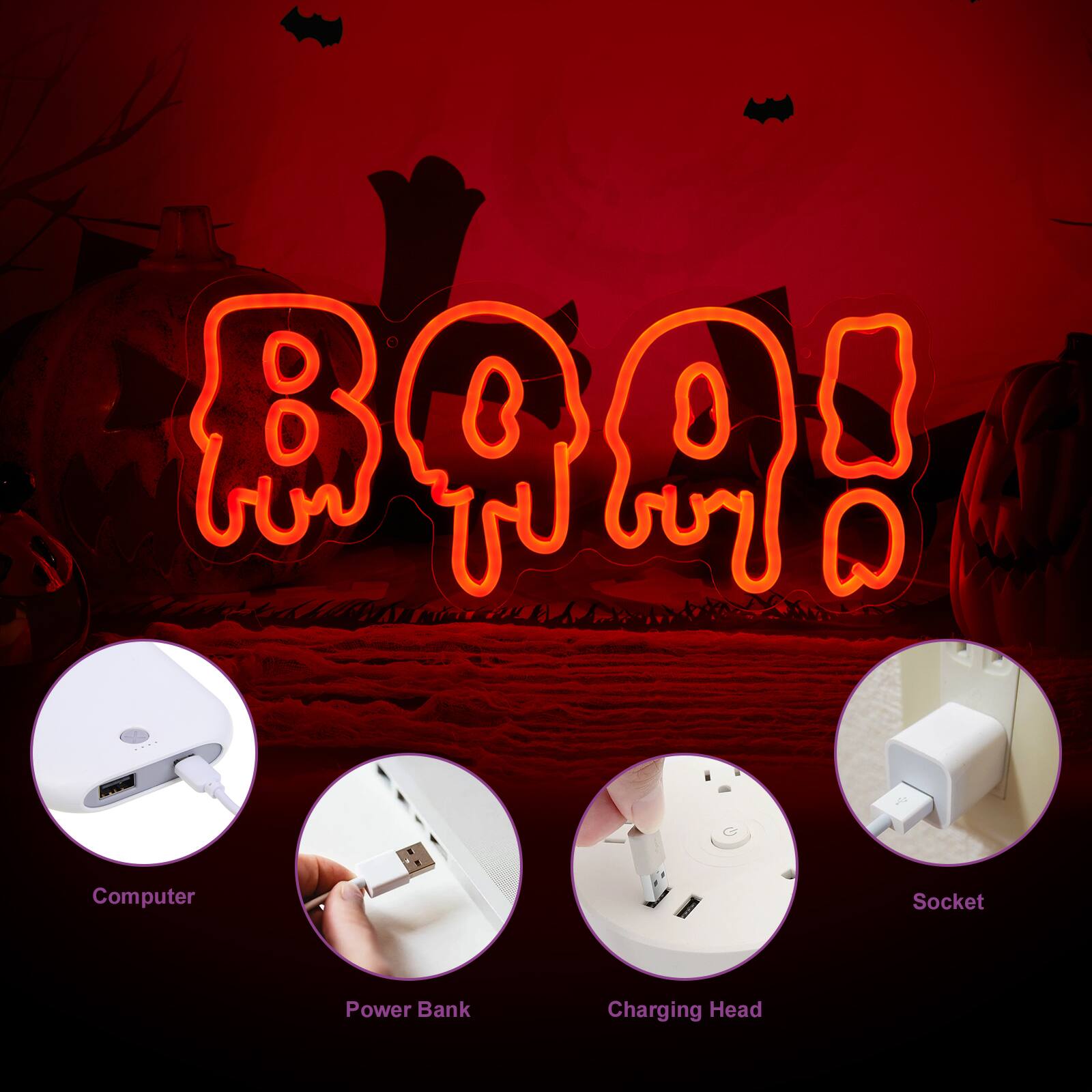 BOO!

- Computer
- Power Bank
- Charging Head
- Socket