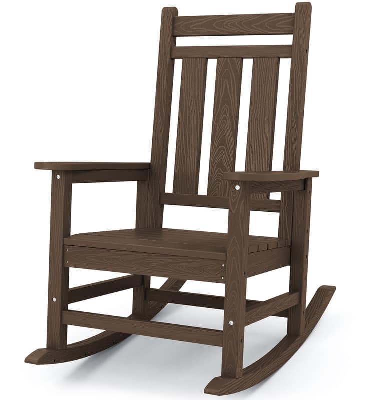 SERWALL - Oversized Outdoor Rocking Chair, HDPE All-Weather Patio Rocking Chairs for Porch - Coffee