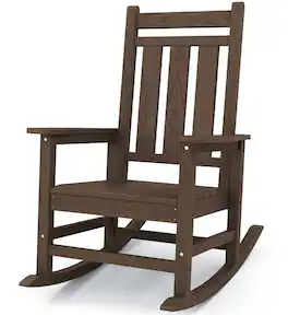 SERWALL - Oversized Outdoor Rocking Chair, HDPE All-Weather Patio Rocking Chairs for Porch - Coffee